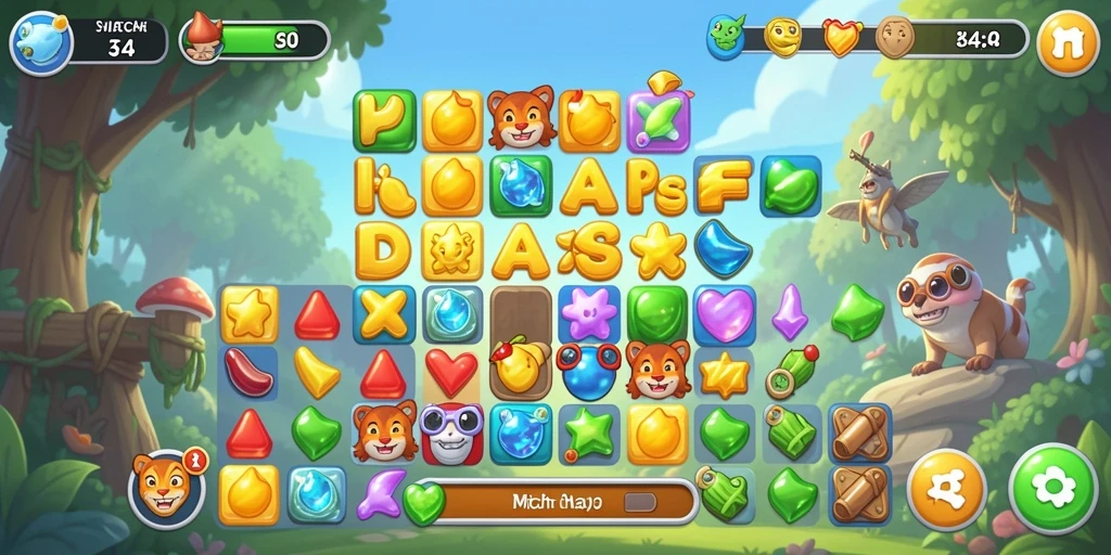 Tangkapan layar gameplay yang menampilkan keseruan <strong>34R</strong> dalam mencocokkan permata.