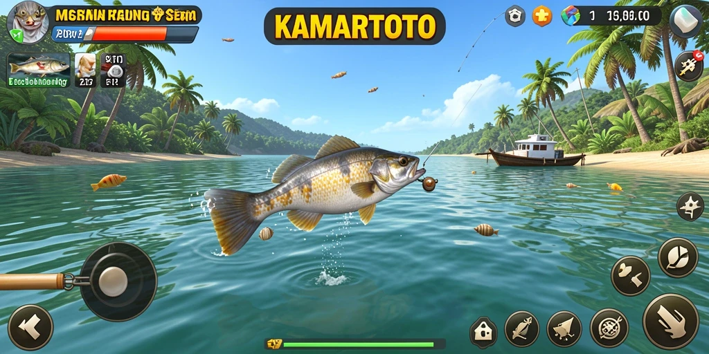 Menampilkan gameplay seru KAMARTOTO dengan suasana memancing yang indah.