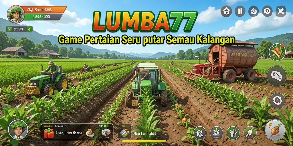 Tangkapan layar gameplay LUMBA77 yang menampilkan ladang penuh tanaman.