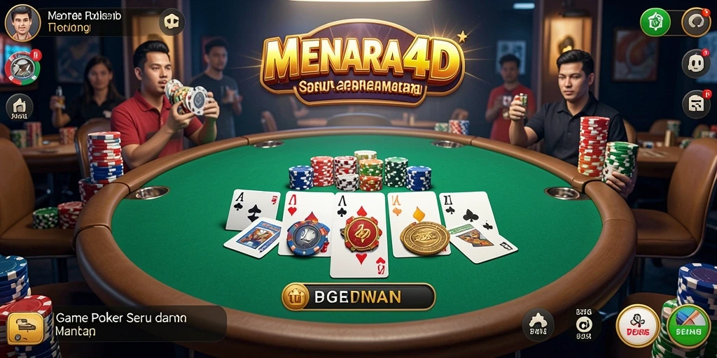 Tampilan screenshot utama MENARA4D menampilkan gameplay Poker yang mendebarkan.