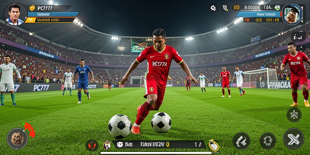 Screenshot PC777 menampilkan aksi mendebarkan permainan sepak bola.