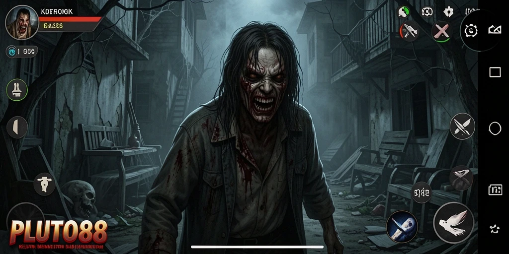 Tampilan gameplay PLUTO88 yang menegangkan dan menyeramkan.