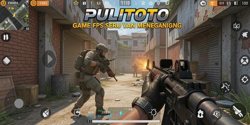 Screenshot gameplay PULITOTO menampilkan aksi tembak-menembak yang intens.